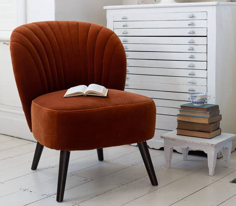 Evie Orange Velvet Chair With Book
