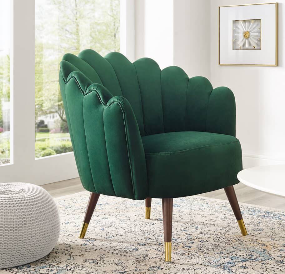 Camille Emerald Green Velvet Scalloped Chair