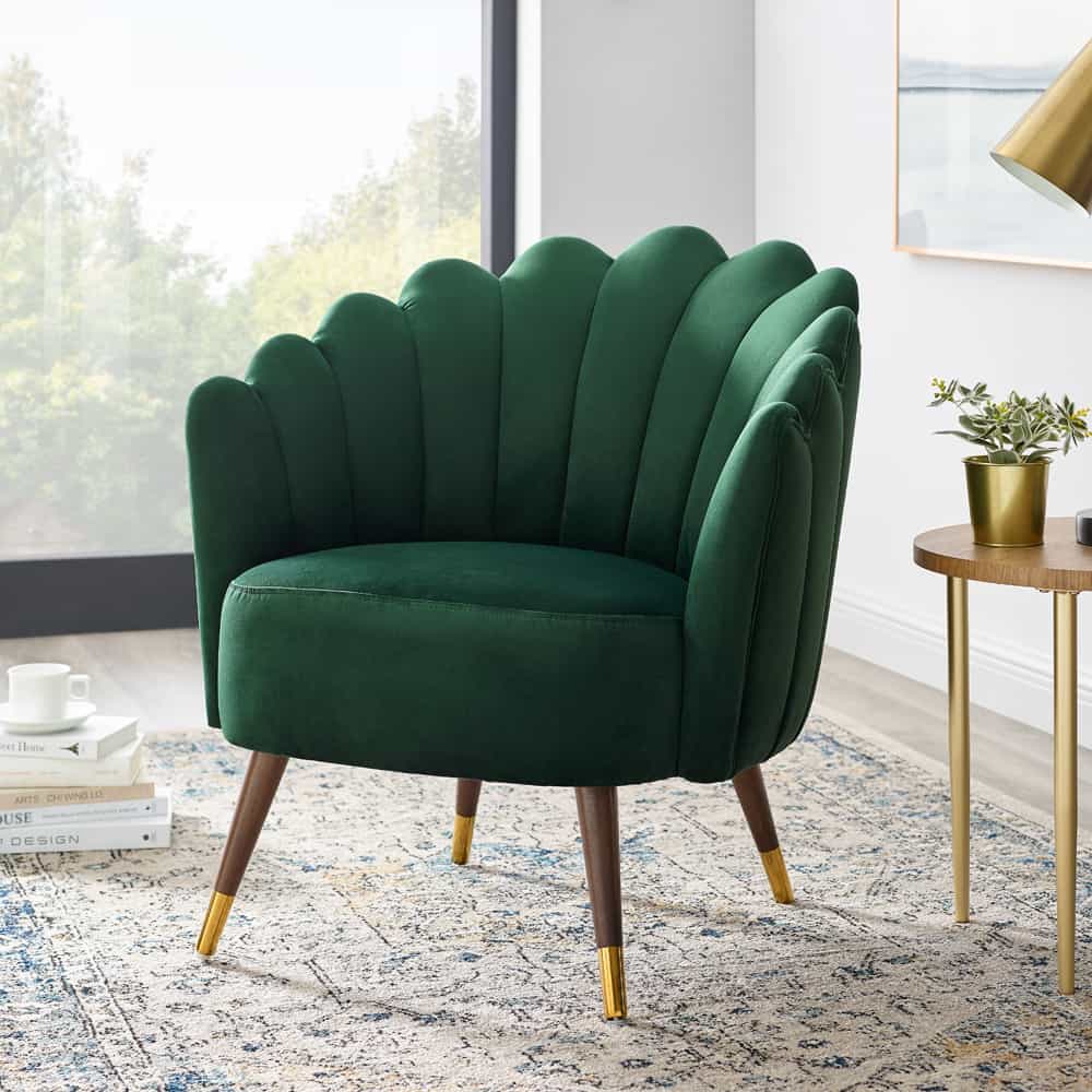 Camille Emerald Green Velvet Scalloped Chair
