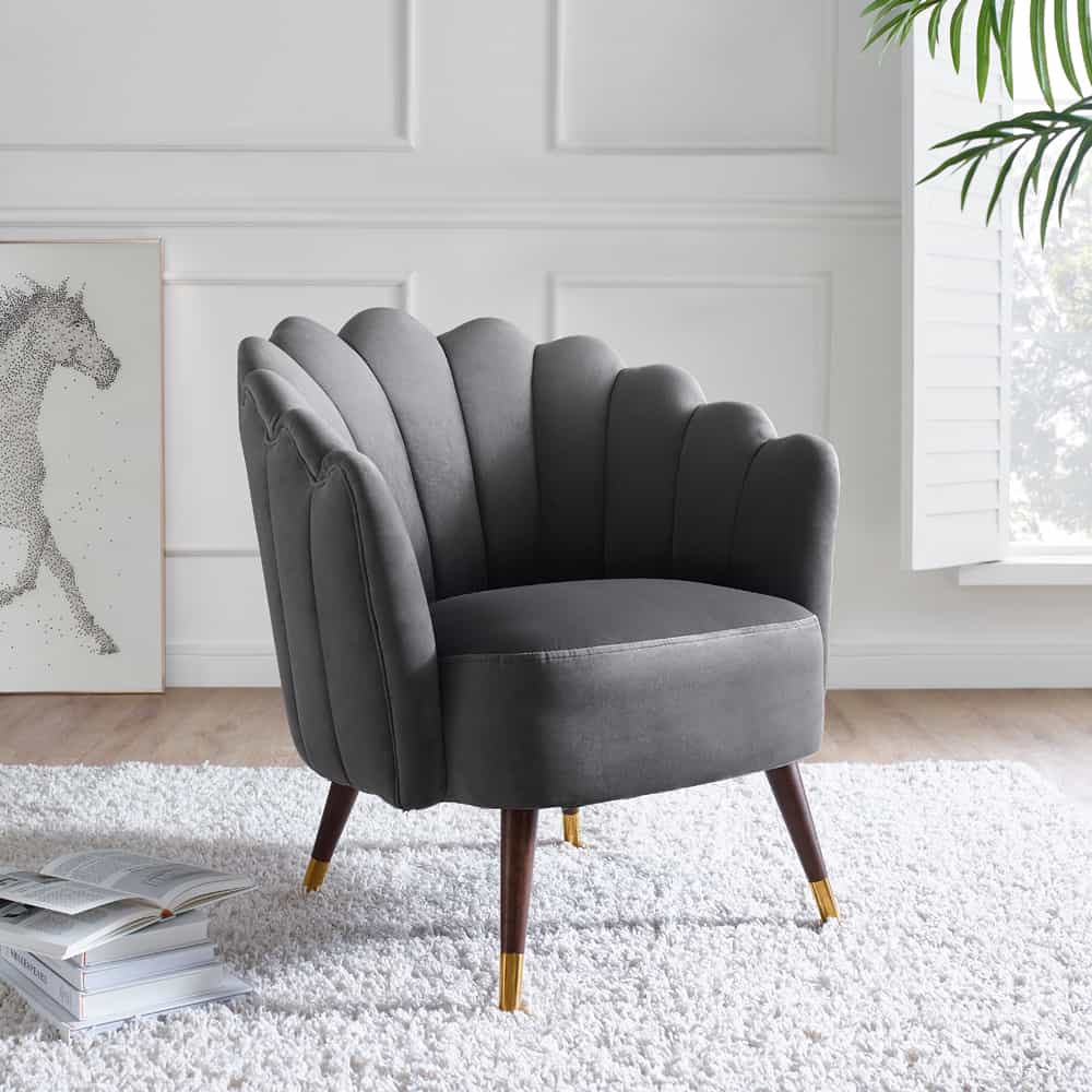 Camille Feather Grey Velvet Scalloped Chair