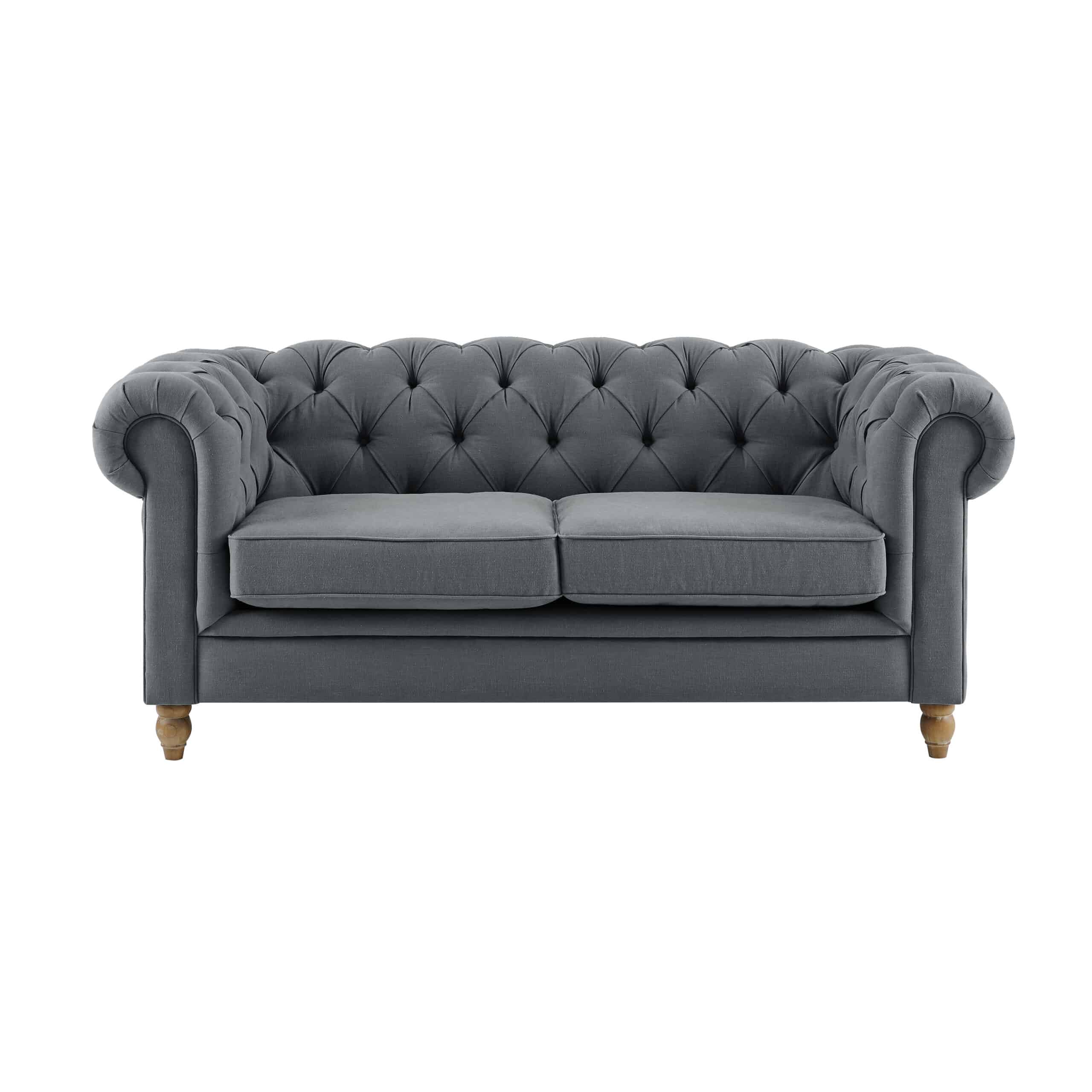 Amelia Grey Linen Two Seater Chesterfield