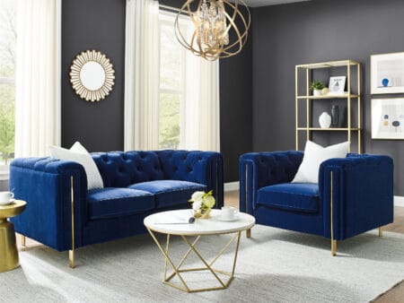 Charlotte Persian Blue Velvet Three Seater Sofa