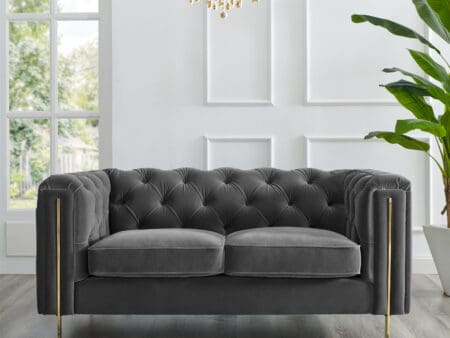 Charlotte Moonlight Grey Velvet Two Seater Sofa