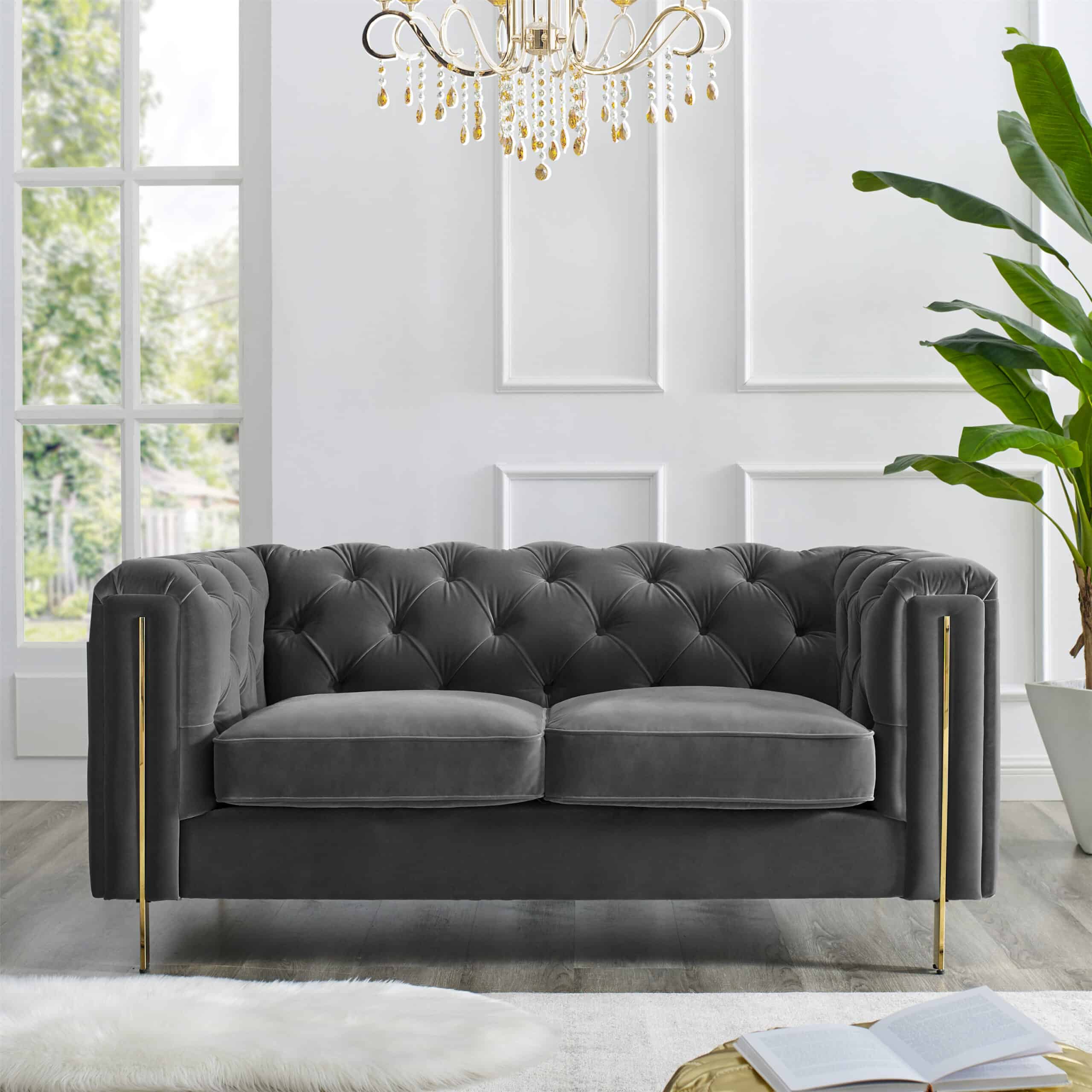 Charlotte Moonlight Grey Velvet Two Seater Sofa