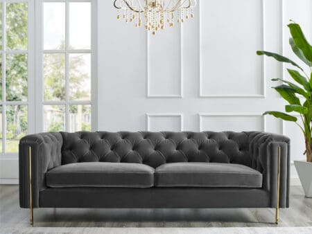 Charlotte Moonlight Grey Velvet Three Seater Sofa